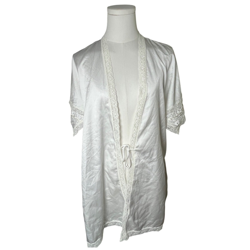 Vintage Bridal Lace Peignoir Robe White Nylon Carol Hochman Chervette Petite‎